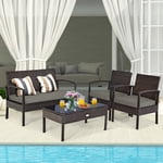 Costway 4pcs Patio Rattan Wicker Furniture Set Loveseat Sofa Cushioned Garden Yard
