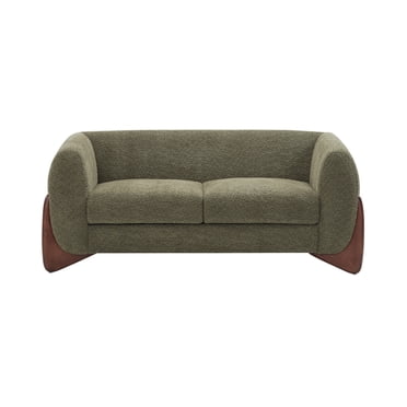 Boucle Upholstered Loveseat Modern Style Plush Oversized Loveseat with Natural Wood Wedge Feet for Inviting Living Space Olive Green 1 Pc