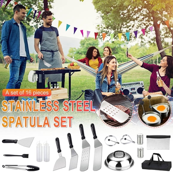 RKSTN Kitchen Utensils Griddle Accessories Kit 16PCS Flat Top Grilling Tools Set Stainless Steel Grill BBQ Spatula Kit Cooking Utensils Set With Carry Bag For Outdoor Barbecue Kitchen Utensils