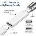 thumbnail image 2 of 3-Pack USB C to Pencil 1st Gen Adapter Type C Female for Lightning Female Adapter for iPad 10 + iPencil Stylus Nib Tip for Apple Pencil + Magnetic Top Cover Replacement Cap for Apple Pen 1 Gen, 2 of 7