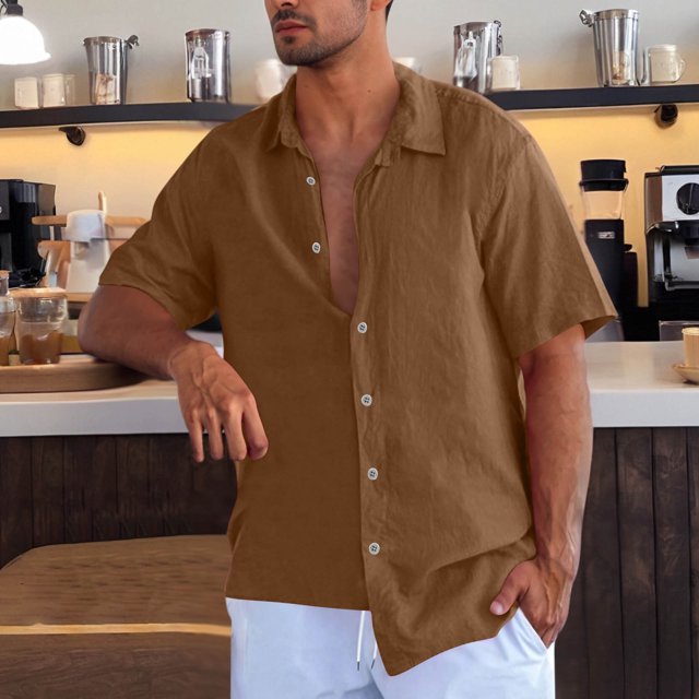 Summer Cuban Shirts for Men Casual Lightweight Button Down Short Sleeve Cardigan Work Blouse
