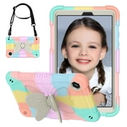 Case for Samsung Galaxy Tab A11 / Tab A9 8.7 Inch 2025/2023 with Butterfly Stand, Shockproof Protective Tablet Cover with Shoulder Strap for Kids Girls, Colourful RoseGold
