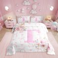 thumbnail image 1 of Erosebridal Girls Monogrammed Bedding Queen Comforter Set, Pink Rose Down Comforter, Initial Letter T Decor, Reversible 3pcs, 1 of 8