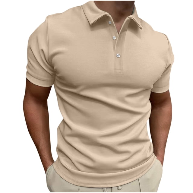 Men Casual Solid Turndown Pullover Button Short Sleeve Blouse Tops