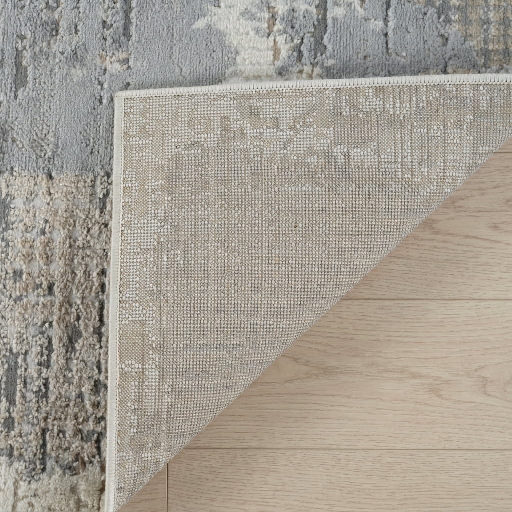 Tapis d'interieur abstrait Rug Branch Nomad, gris creme, moderne - Salon, chambre, salle a manger et cuisine