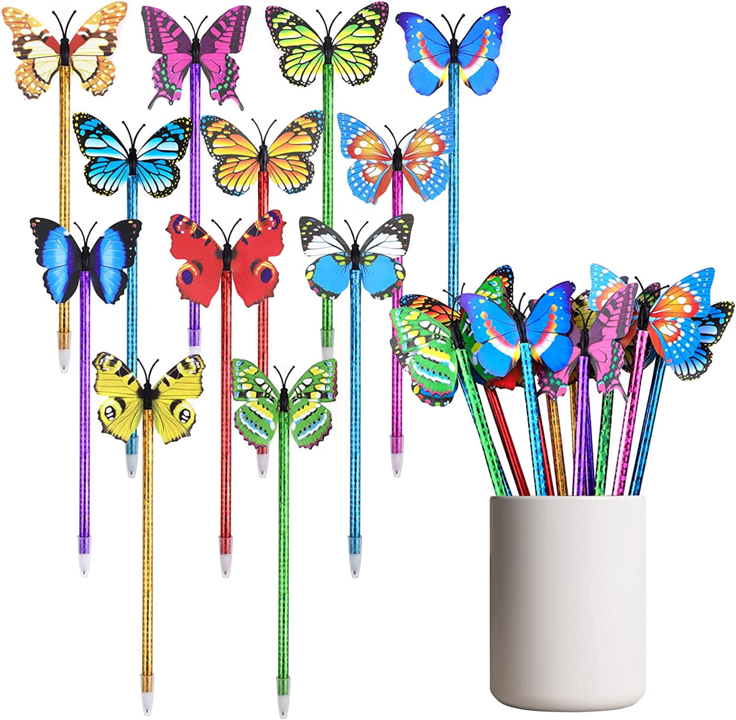 RETON Butterfly Ballpoint Pens, Fine Point, 0.5 mm, Blue Ink, 24 Count