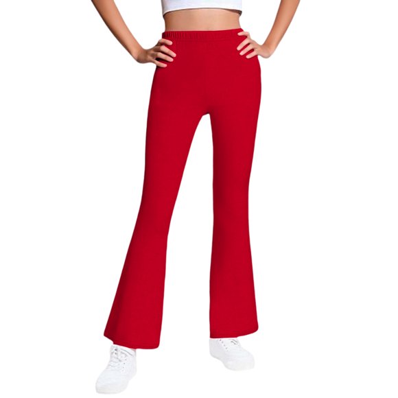 Lmnyox Fleece Lined Leggings for Girls Flare Leg Elastic Waist Yoga Leggings Thermal Stretchy Leggings