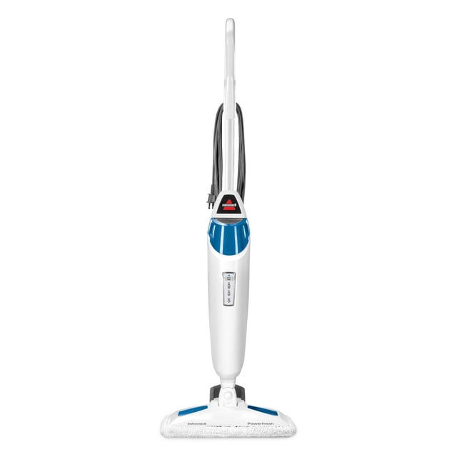 BISSELL Powerfresh™ Vadrouille à Vapeur Blanche et Bleue avec design Mince et Vertical, Ensemble Intelligent NumériqueTM Contrôle de Vapeur pour Trois Niveaux de Vapeur, Cordon d'Alimentation Noir Enroulé à l'Arrière, et Tête de Vadrouille Pivotante à Profil Bas avec Tampon Lavable, Convient pour Désinfecter les Planchers et S'attaquer aux Taches Collantes.