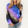 thumbnail image 2 of Chemises à Manches Longues Décontractées pour Femmes Automne Hiver Graphique Tee Tie Tye Imprimé Col Rond Casual en Vrac Pull-Over Chemises Violet, 2 of 7