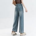 thumbnail image 4 of Straight Leg Jeans for Women Side Drawstring Pocket Cropped Casual Maternity, 4 of 6