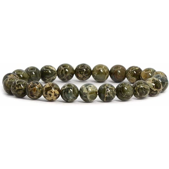Bracelet Extensible Unisexe en Perles Rondes de 8 mm en Jaspe Camouflage Naturel, 7 Pouces