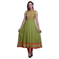 thumbnail image 1 of Bimba Robe Anarkali Aquarelle Vert Olive Col Mandarin Sans Manches Kurtis pour Femmes Imprimé Robe Maxi Petit, 1 of 6