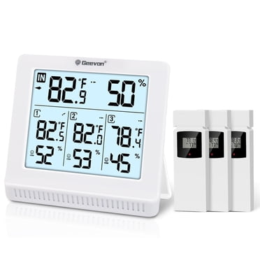 Geevon Thermomètre Intérieur Extérieur Sans Fil avec 3 Capteurs à Distance, Station Météo Numérique Intérieur Extérieur Moniteur de Température Humidité avec Rétroéclairage, Indicateur de Confort, Alerte de Température pour la Maison