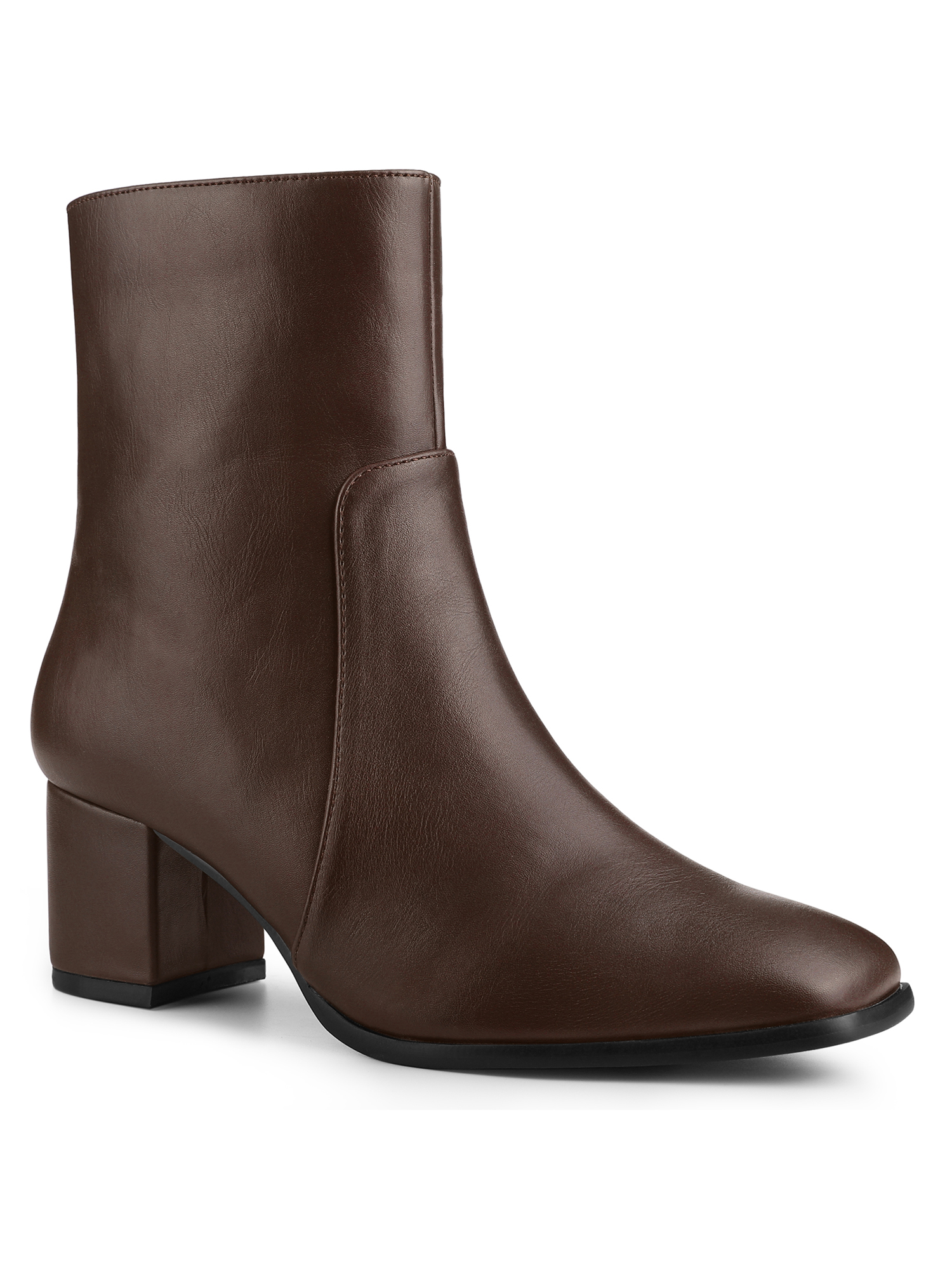 Unique Bargains Women's Square Toe Side Zip Block Heel Ankle Boots Coffee (Size 5.5)