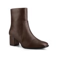 thumbnail image 1 of Unique Bargains Women's Square Toe Side Zip Block Heel Ankle Boots Coffee (Size 5.5), 1 of 8