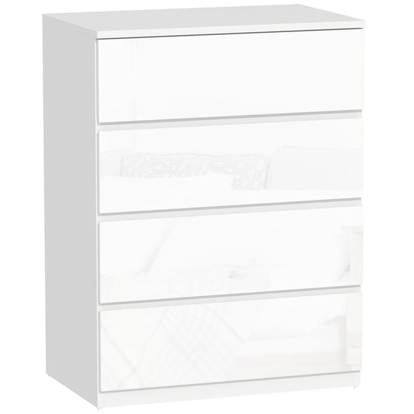 HOMCOM High Gloss Chest of Drawers 4 Drawer Dresser with Metal Runner White