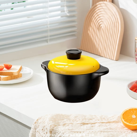 Oefntac Casserole Dishes for Oven Yellow Cover Casserole Soup Slow Cooker Household Porridge Pot Rice Dry Burning Does Not Crack Natural Gas Open Flame