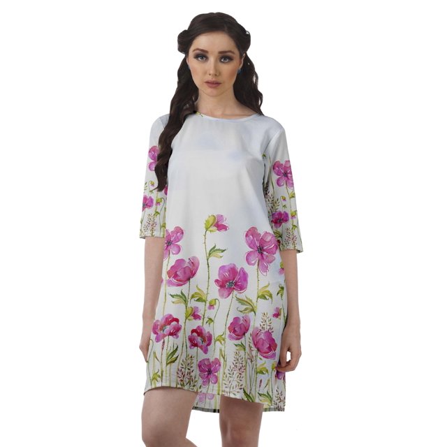 Moomaya Robes Courtes d'Été pour Femmes Imprimées Coupe Droite en Georgette Mousse Robe Évasée