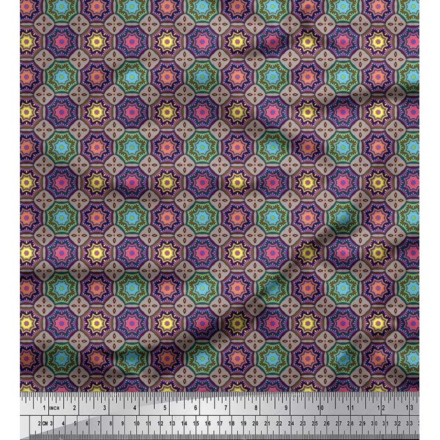 Soimoi Polyester Crepe Fabric Floral Mandala Print Fabric by Yard 42 Inch Wide