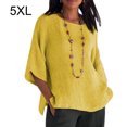 thumbnail image 2 of facefd Chemisier Paysan Ample Décontracté en Lin pour Femme Grande Taille à Manches 3/4 Jaune 5TG, 2 of 5
