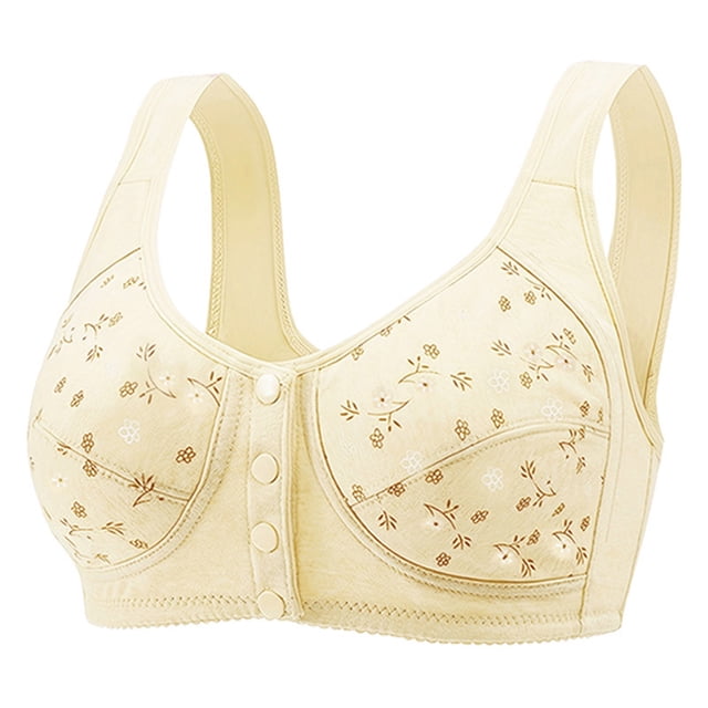 Sentmoon Nursing Bras Oversize No Underwire Bras for Women Comfortable Front Closure with Button Print Lift Seamless Support Bras Ladies Comfy for Dating Outfits Beige XXL