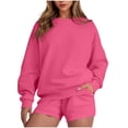 thumbnail image 1 of HAiming Ensemble 2 Pcs pour Femmes Chandail Col Rond Chandails en Molleton et Shorts Surdimensionnés Amples, 1 of 5