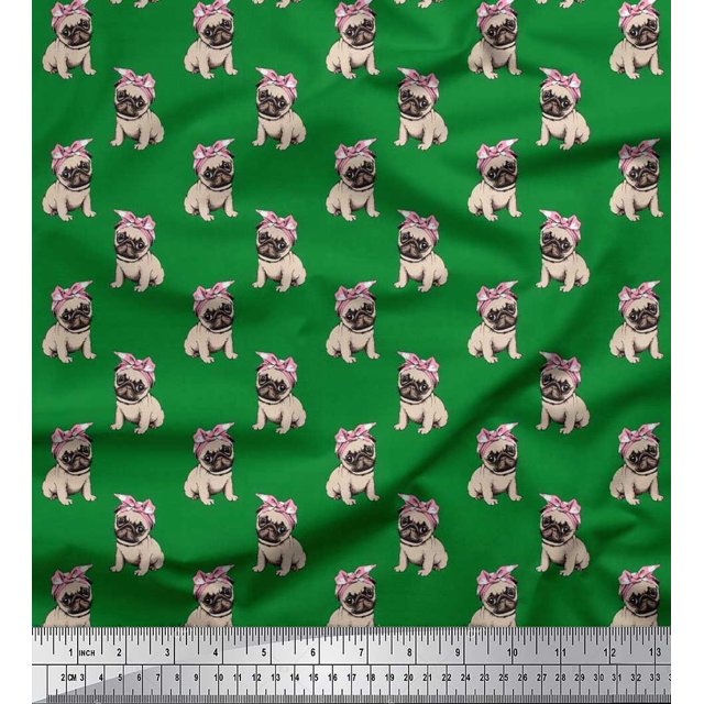 Soimoi Polyester Crepe Fabric Pug Dog Print Fabric by Yard 42 Inch Wide