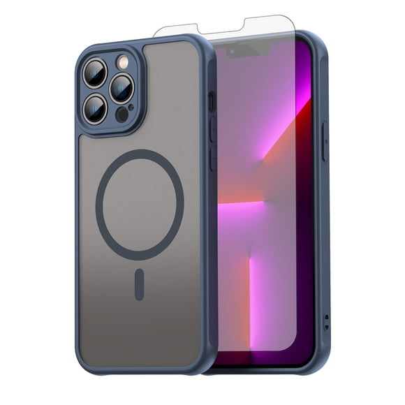 Asuwish Phone Case for iPhone 13 Pro Max 2021 6.7 in Compatible with Magnetic Translucent Matte Anti-fingerprint Back Military Grade DropProof Shockproof Protective Cell Cover Women Men Blue