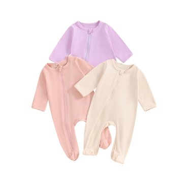 EYIIYE Barboteuse à Fermeture Éclair pour Nouveau-Né Filles Garçons Manches Longues Col Rond Justaucorps Couleur Unie Décontracté Vêtements Quotidiens pour Printemps Automne