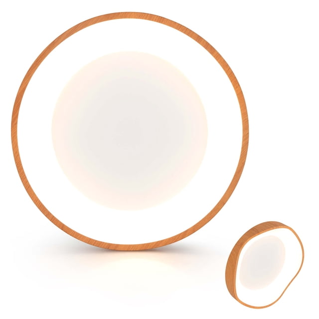 Costway LED Mount Ceiling Light 24W 3000K Lamp Fixture Wood Pattern Living Room Natural