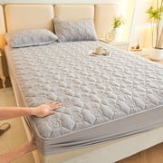 ABPWLY Waterproof Mattress Protector Cover 180x200cm Fitted Sheet Soft Thickened Breathable Washed Cotton for Bed Comfort Gray White