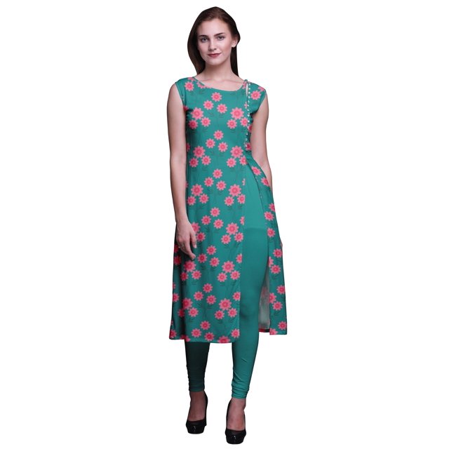 Bimba Sleeveless Printed Summer Kurti Straight Tunic DressesForWomen