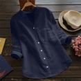thumbnail image 2 of Chemise Blouse Décontractée pour Femmes en Coton et Lin Uni à Manches Longues, Boutonnée, 2 of 8