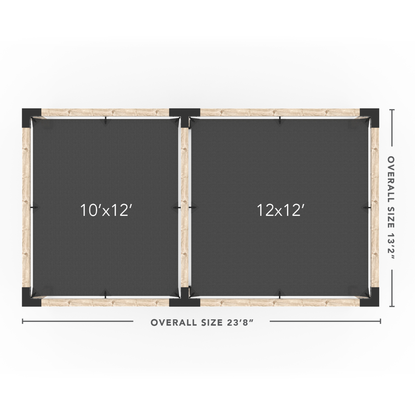 Kit Toja 12' x 22' Double Pergola avec 2 voiles d’ombre pour poteaux en bois 6x6