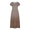 thumbnail image 4 of Meichang Robe d'Été en Coton et Lin à Manches Courtes pour Femme, Col Rond, Coupe Ample, Dégradé, Robe Midi Bohème Décontractée à Imprimé, Robe de Travail Rétro Légère Évasée, Brun, M, 4 of 5