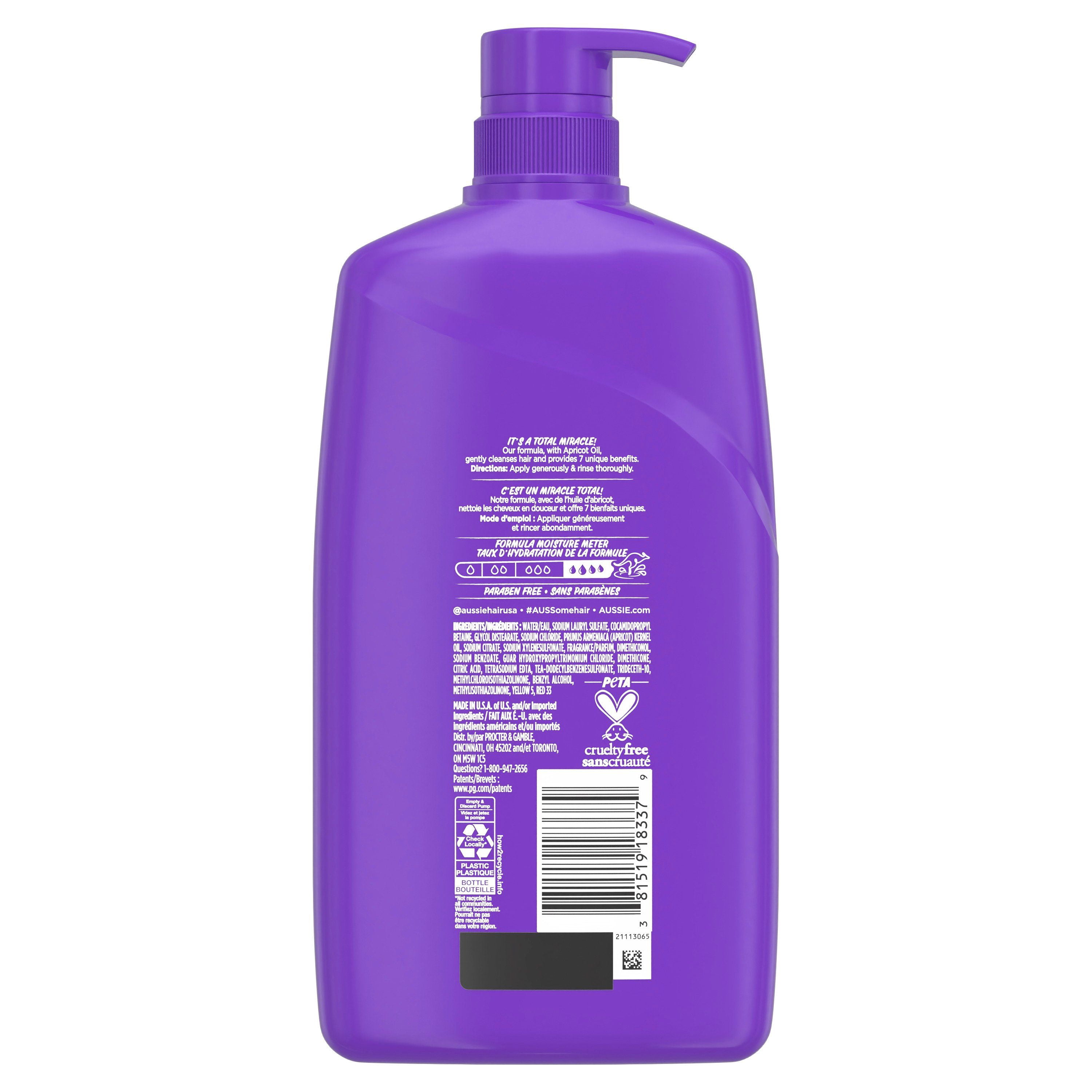 Aussie Total Miracle avec Huile d'Abricot et de Macadamia, Shampooing Sans Parabènes