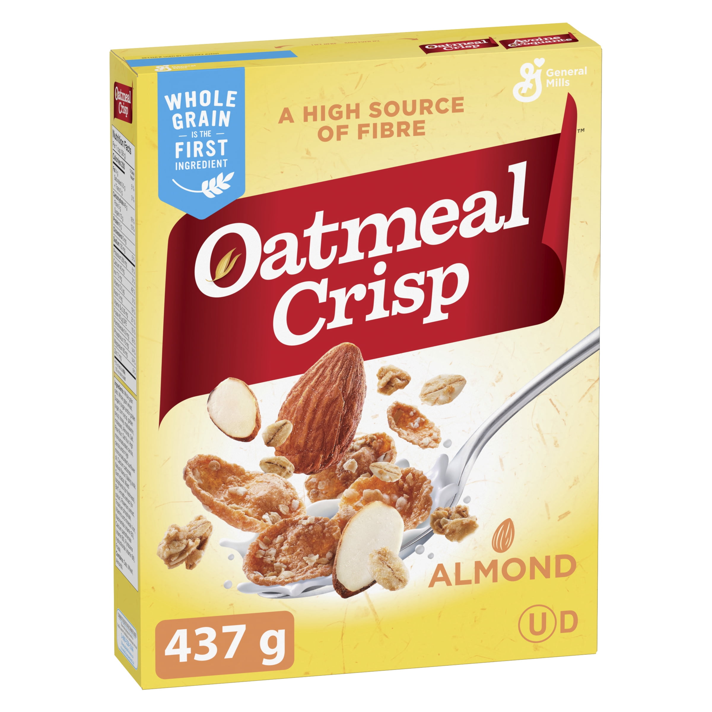 Oatmeal Crisp Breakfast Cereal, Almond, High Fibre and Whole Grains, 437 g