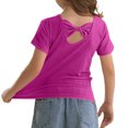 thumbnail image 1 of Girls Bow Back T Shirts Kids Ribbed Crew Neck Short Sleeve Tops Summer Trendy Tees, 1 of 7