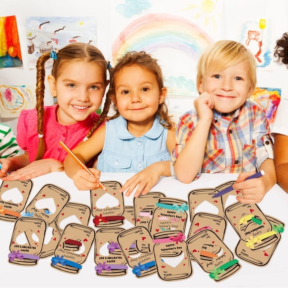 30 Pcs Cartes de la Saint-Valentin avec Effet Pot 3D, Cartes de Vœux Bricolage pour Enfants pour Cadeaux de Fête en Classe, Sacs en Plastique Inclus