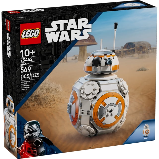 LEGO Star Wars BB-8 Jouet de Construction Droïde Astromécano pour Garçons et Filles de 10 Ans et Plus, Présentant un Modèle de BB-8 à Construire de 569 Pcs avec un Corps Sphérique Blanc et orange et une Tête Tournante, Exposé sur un Fond de Désert avec l'Emballage Star Wars Incluant une Minifigurine Kylo Ren; Idéal pour Jouer, Exposer et comme Trousse de Construction de Collection.