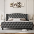 thumbnail image 2 of PIONEERWORKS 51" Tall Queen Size Bed Frame with Deep Button Tufted Wingback Headboard and Footboard, Velvet Upholstered Platform Bed Frame, Grey, 2 of 8