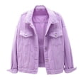 thumbnail image 1 of 2025 Women's Casual Colorful Solid Ruffled Denim Jacket for Women Size Large Pocket Button Denim Jacket with Vest Denim Coat Women's Short Denim Jacket, 1 of 7