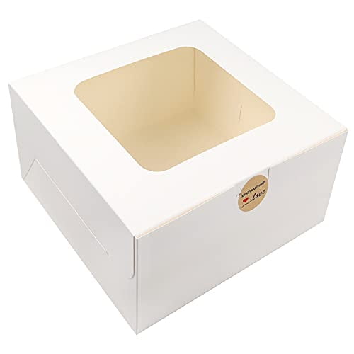 Moretoes 24pcs 10x10x5 Inches cake Boxes with Window White Paper Bakery Box Square cardboard cajas Pasteles Disposable cake Box for Pastries, cookies,