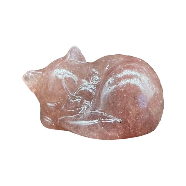 Natural Quartz Crystal Sleeping Cat Decoration Crystal Cat Sleeping Statue 2 Inch Opal Cat Crystal Statue Statue For Home Meditation