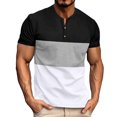 thumbnail image 1 of Men's Color Block Short Sleeve T-Shirt Henley Neck Slim Fit Tee Shirts Black S, 1 of 3
