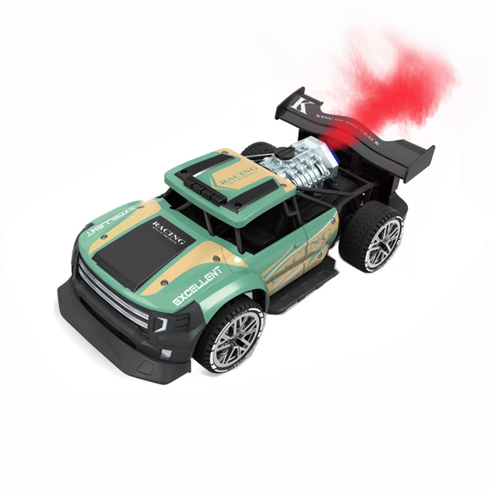 Green 6-Channel Remote Control Stunt Car With Led Spray, High Speed Race Drift Rc Vehicle For Kids, 9.5X5.1X3.2 Inch Off-Road Toy Car