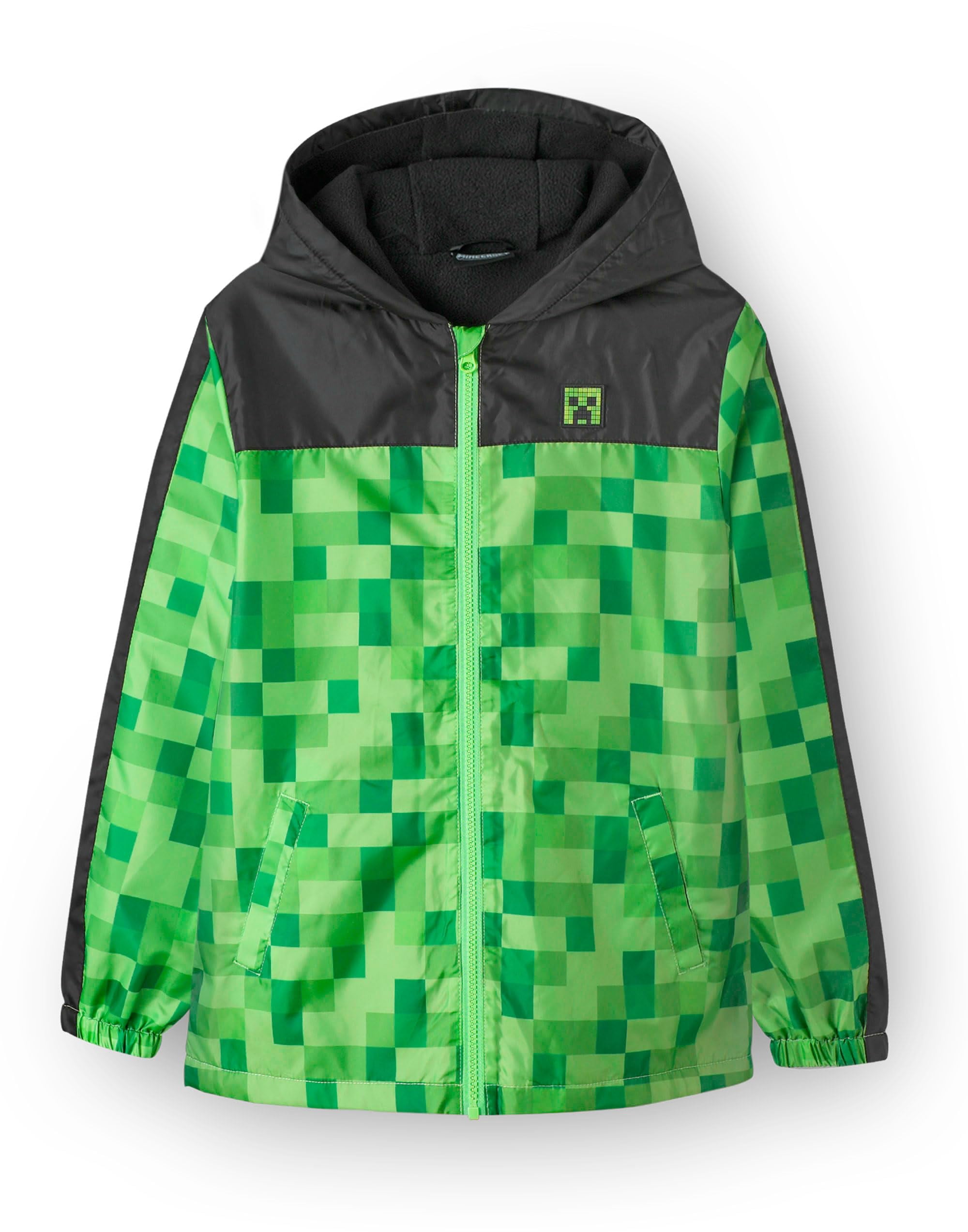 Minecraft Manteau Garçon Imperméable à Capuche Creeper Doublé en Molleton Imperméable 7-8 Ans