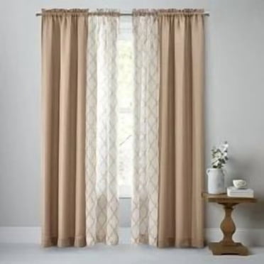 Mainstays Kingswood Solid and Printed Sheer Grommet Window Curtains Panel Set, 4 Piece, Black, 27.5" W x 84" L