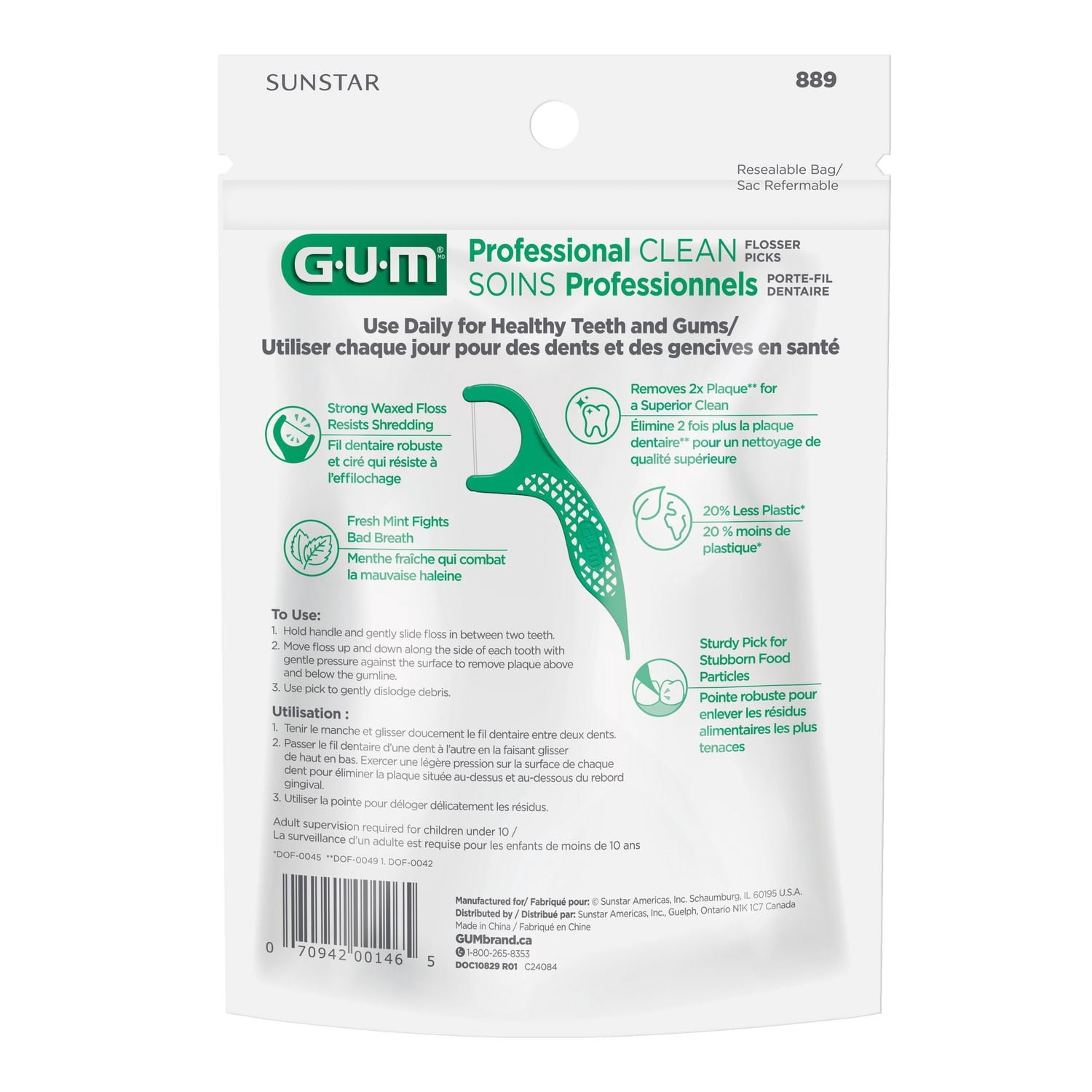GUM® Professional Clean Flosser, Extra Strong Floss Proven to Remove More Plaque, Fresh Mint Flavour, 150 Count