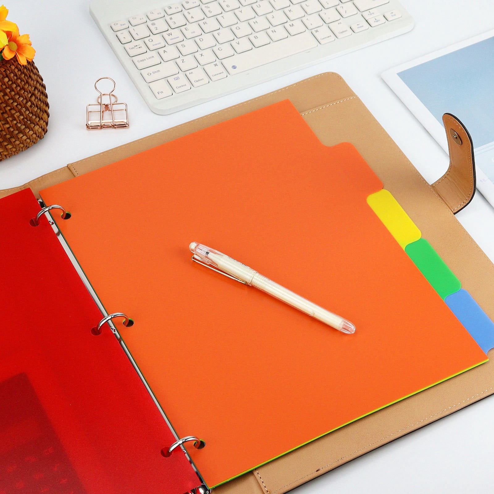 Chmadoxn Home Office Furniture 3 Holes 6 Pages Colorful Frosted Waterproof Folder Inner Page Binder Refill Storage Convenient Material Soft Easy To Take Plastic binder